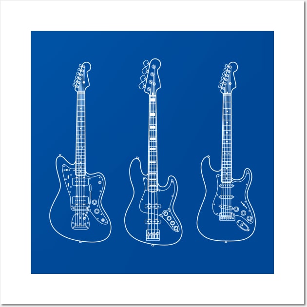 Guitar and Bass Collection Outline Dark Theme Wall Art by nightsworthy